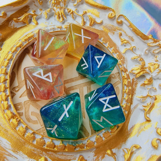 D8 Acrylic Dice ‌‌Rune-Engraved Ethereal Nebula Chameleon Zodiac Polyhedral DnD D&D Dice Set