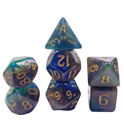 Acrylic Dice Galaxy Tri-Shift Chameleon Glitter Polyhedral DnD D&D Dice Set