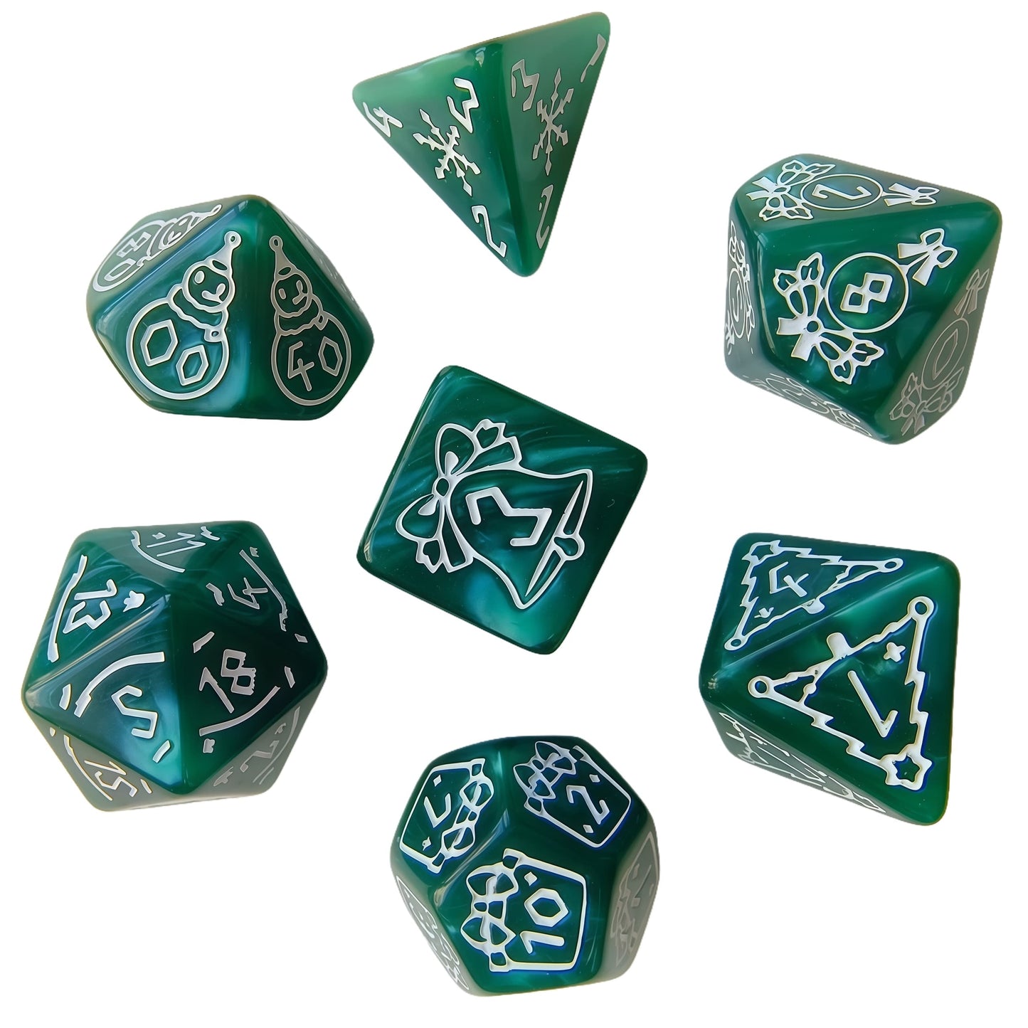 Acrylic Dice ‌‌Christmas Mother-of-Pearl Marbled Polyhedral DnD D&D Dice Set