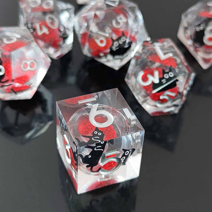 Resin Dice Resin Liquid Core Dice with Cat-Shaped Glitter DnD D&D Dice Set