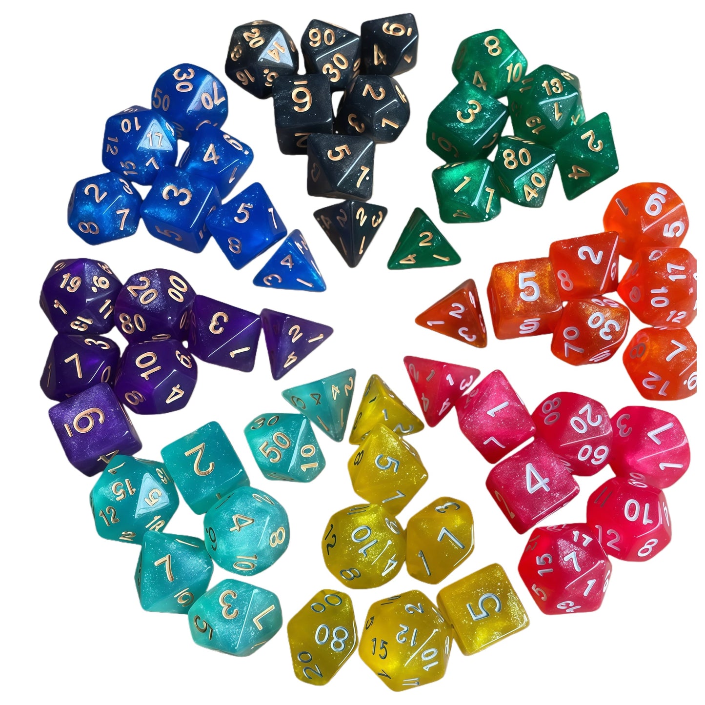 Acrylic Dice ‌Glitter Polyhedral DnD D&D Dice Set