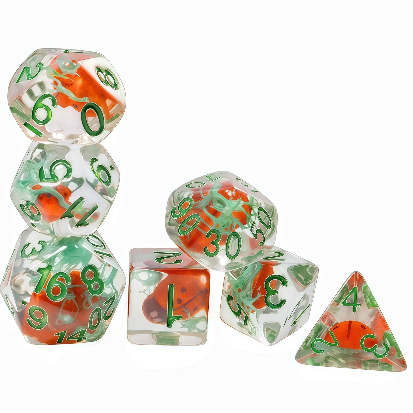 Resin Dice Cartoonish Mushroom-Snail-Beetle Resin Dice with Core DnD D&D Dice Set