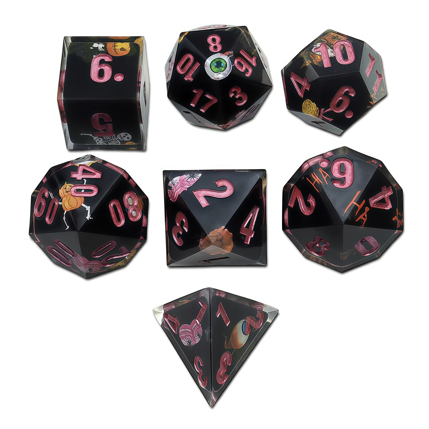 Resin Dice Cartoonish Multicolored Printed DnD D&D Dice Set
