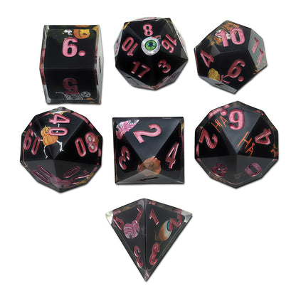 Resin Dice Cartoonish Multicolored Printed DnD D&D Dice Set