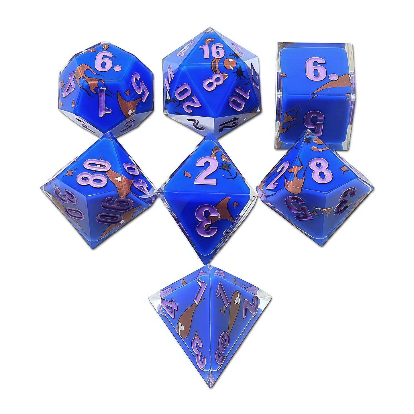 Resin Dice Cartoonish Multicolored Printed DnD D&D Dice Set