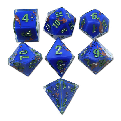 Resin Dice Cartoonish Multicolored Printed DnD D&D Dice Set