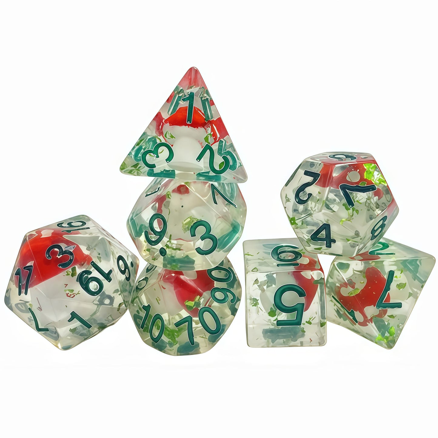 Resin Dice Cartoonish Mushroom-Snail-Beetle Resin Dice with Core DnD D&D Dice Set