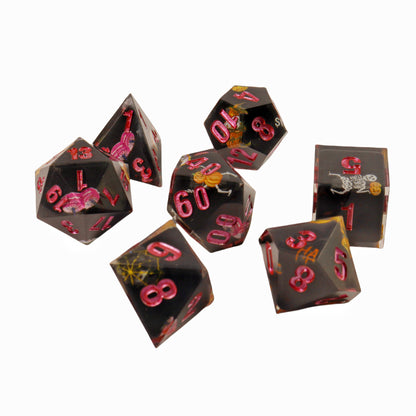 Resin Dice Cartoonish Multicolored Printed DnD D&D Dice Set