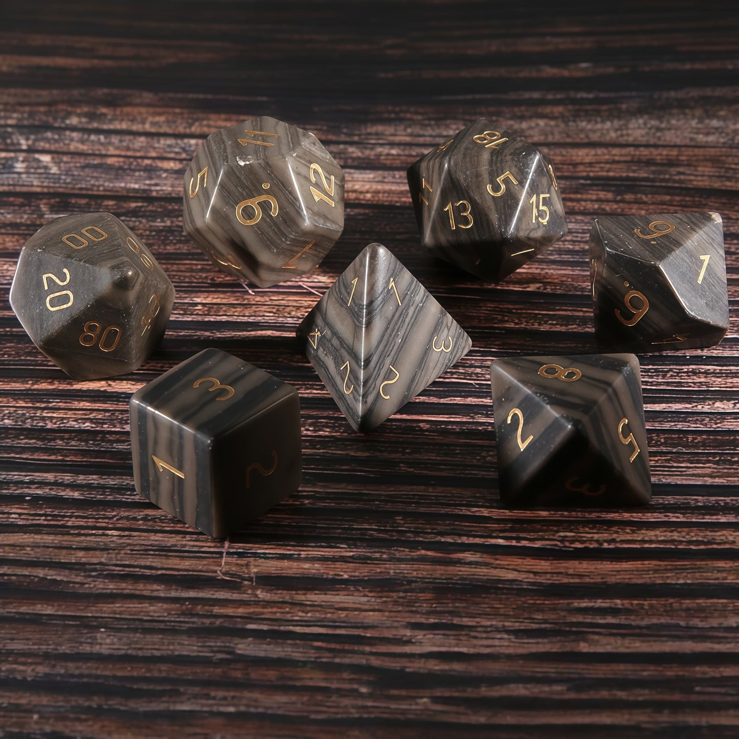 Natural Black Wood Grain Stone D&D Dice