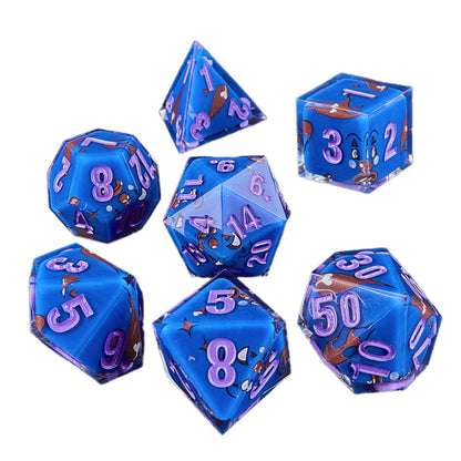Resin Dice Cartoonish Multicolored Printed DnD D&D Dice Set