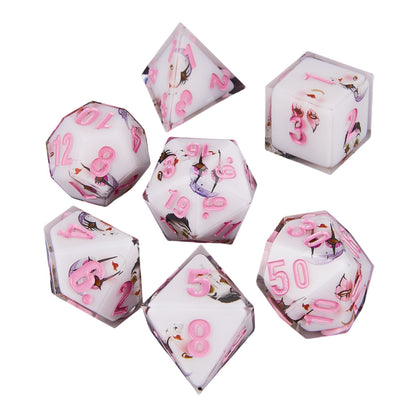 Resin Dice Cartoonish Multicolored Printed DnD D&D Dice Set