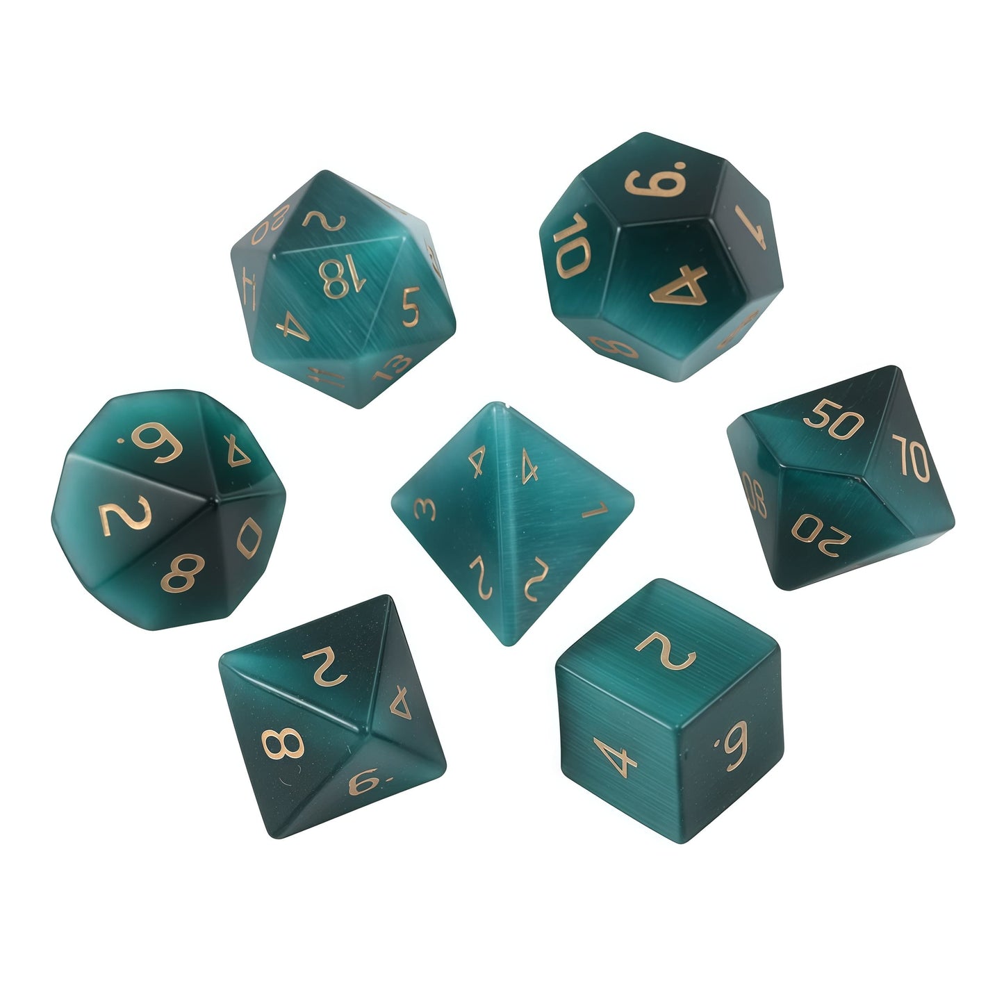 Synthetic Cat Eye Stone Peacock Blue D&D Dice