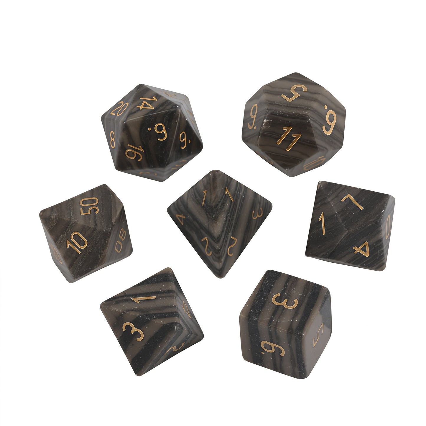 Natural Black Wood Grain Stone D&D Dice