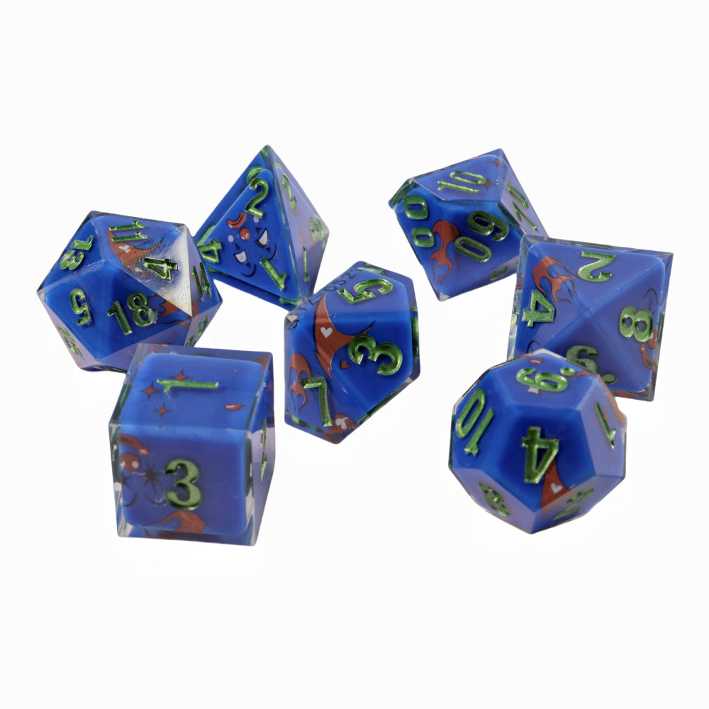 Resin Dice Cartoonish Multicolored Printed DnD D&D Dice Set