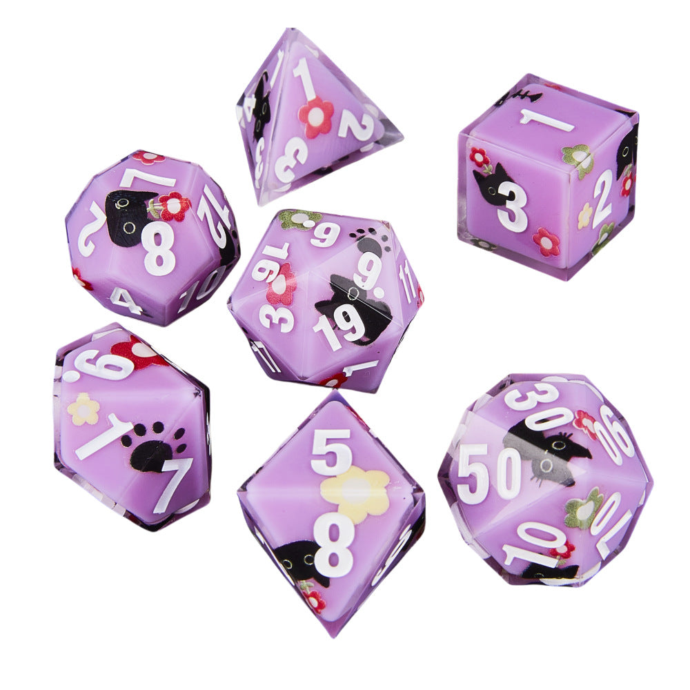 Resin Dice Cartoonish Multicolored Printed DnD D&D Dice Set