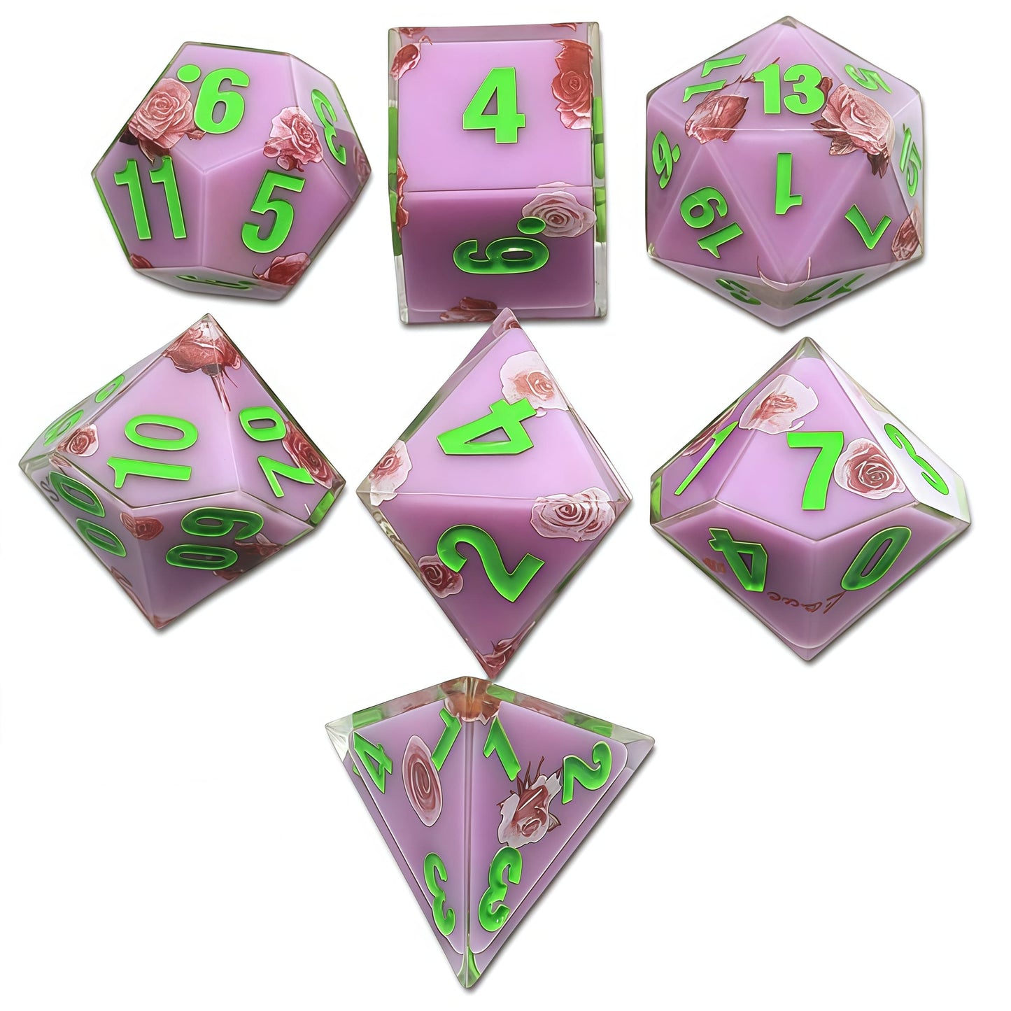 Resin Dice Cartoonish Multicolored Printed DnD D&D Dice Set