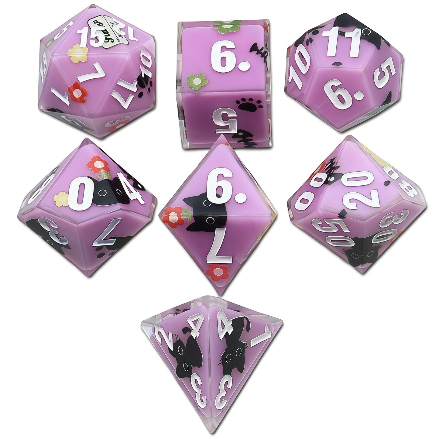 Resin Dice Cartoonish Multicolored Printed DnD D&D Dice Set