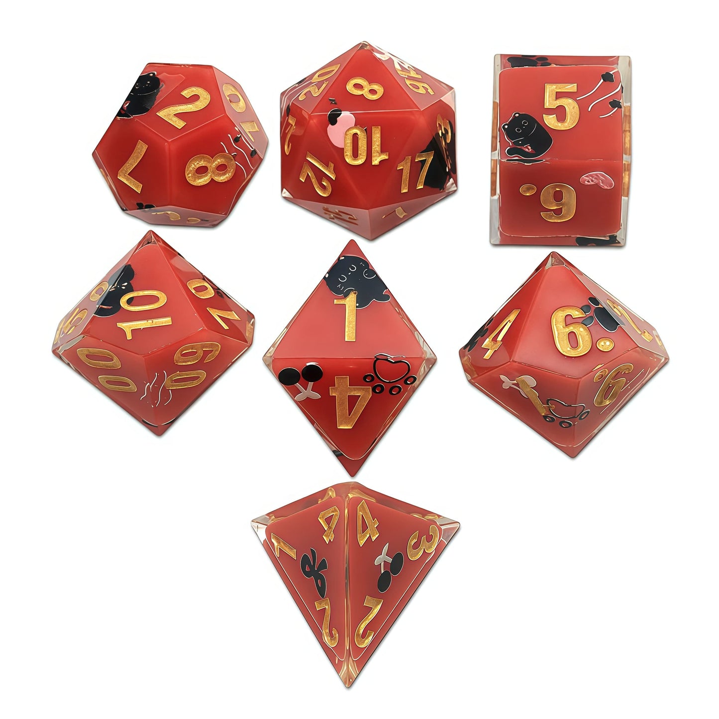 Resin Dice Cartoonish Multicolored Printed DnD D&D Dice Set