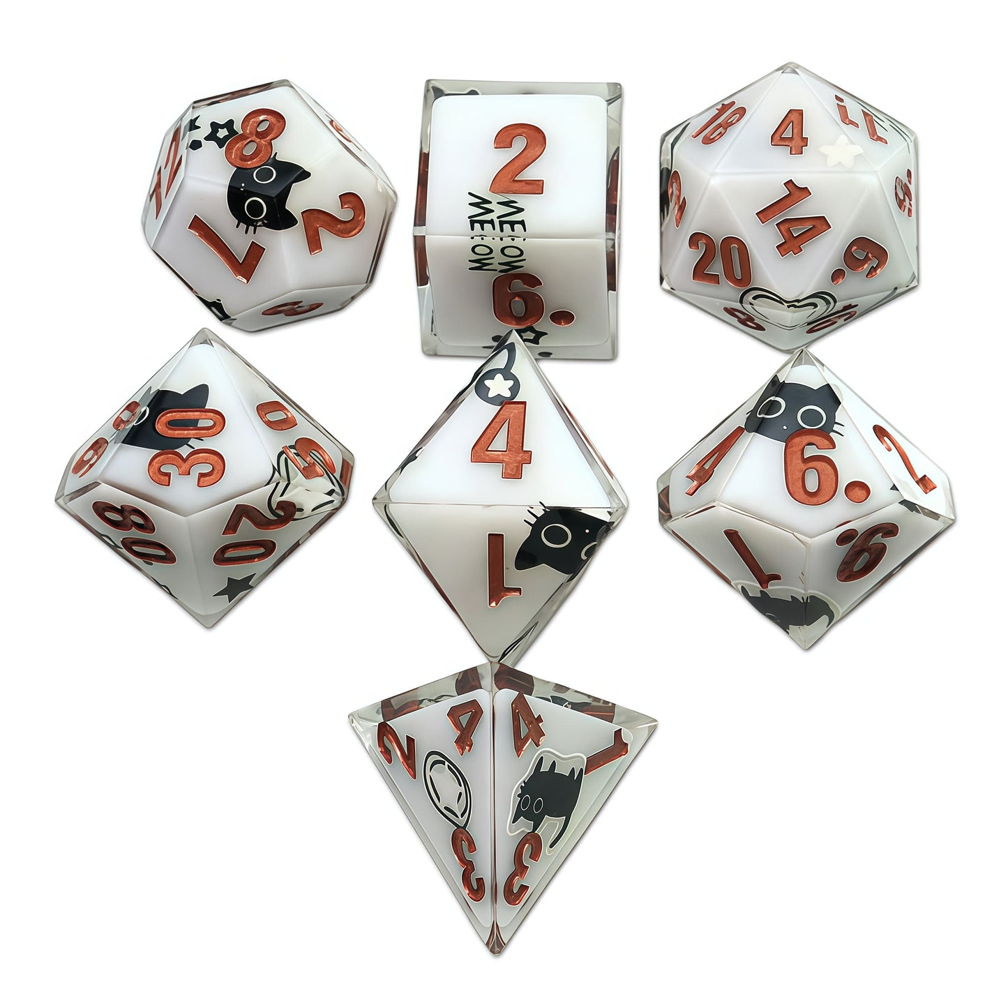 Resin Dice Cartoonish Multicolored Printed DnD D&D Dice Set