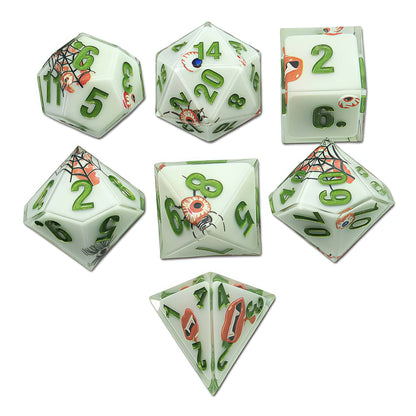 Resin Dice Cartoonish Multicolored Printed DnD D&D Dice Set
