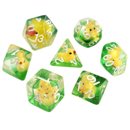 Resin Dice Cartoonish Two-Tone Yellow Duck Dice with DnD D&D Dice Set