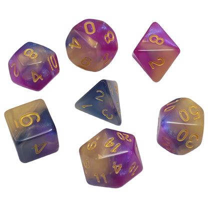 Acrylic Dice Galaxy Tri-Shift Chameleon Glitter Polyhedral DnD D&D Dice Set