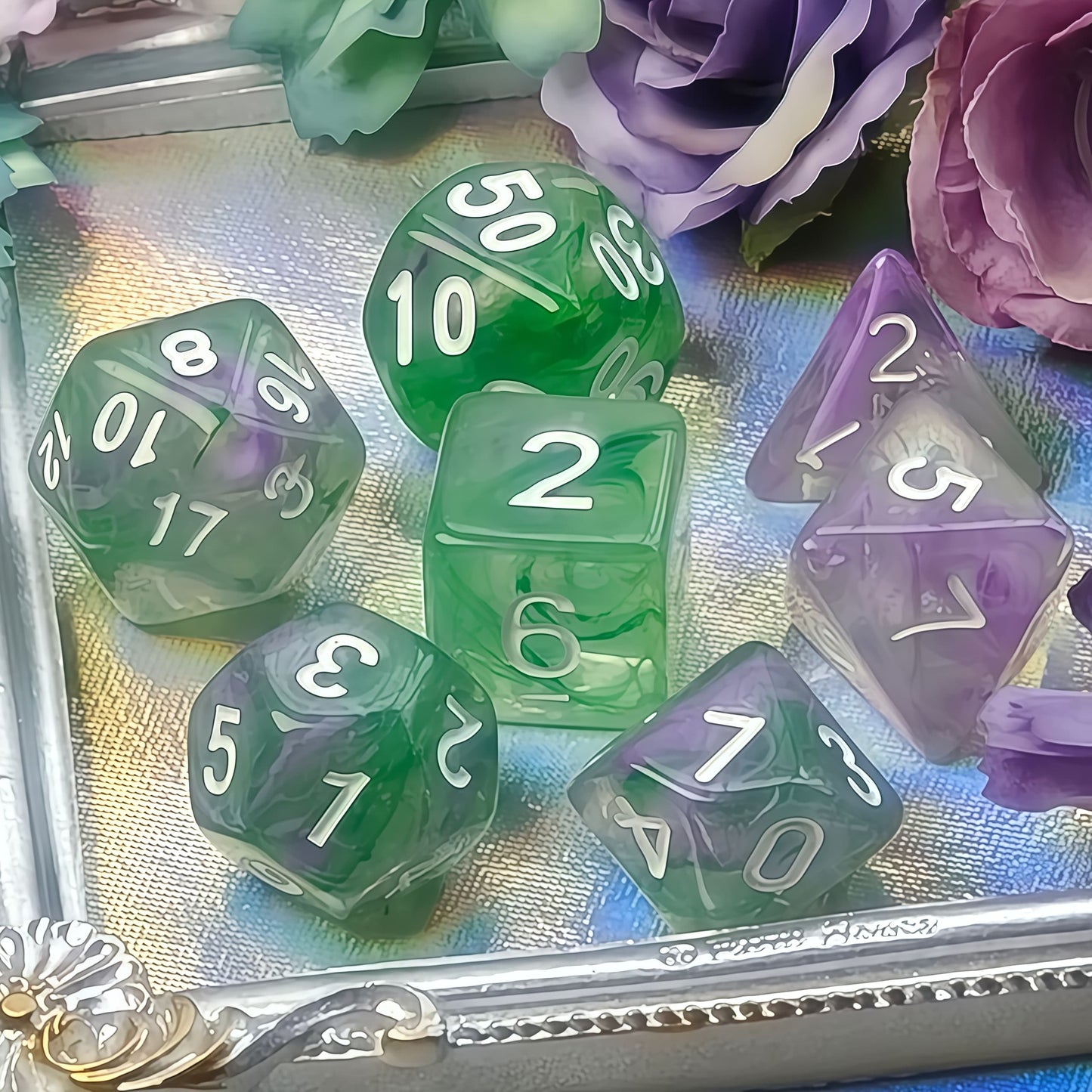 Acrylic Dice ‌Colorful Filigree Polyhedral DnD D&D Dice Set