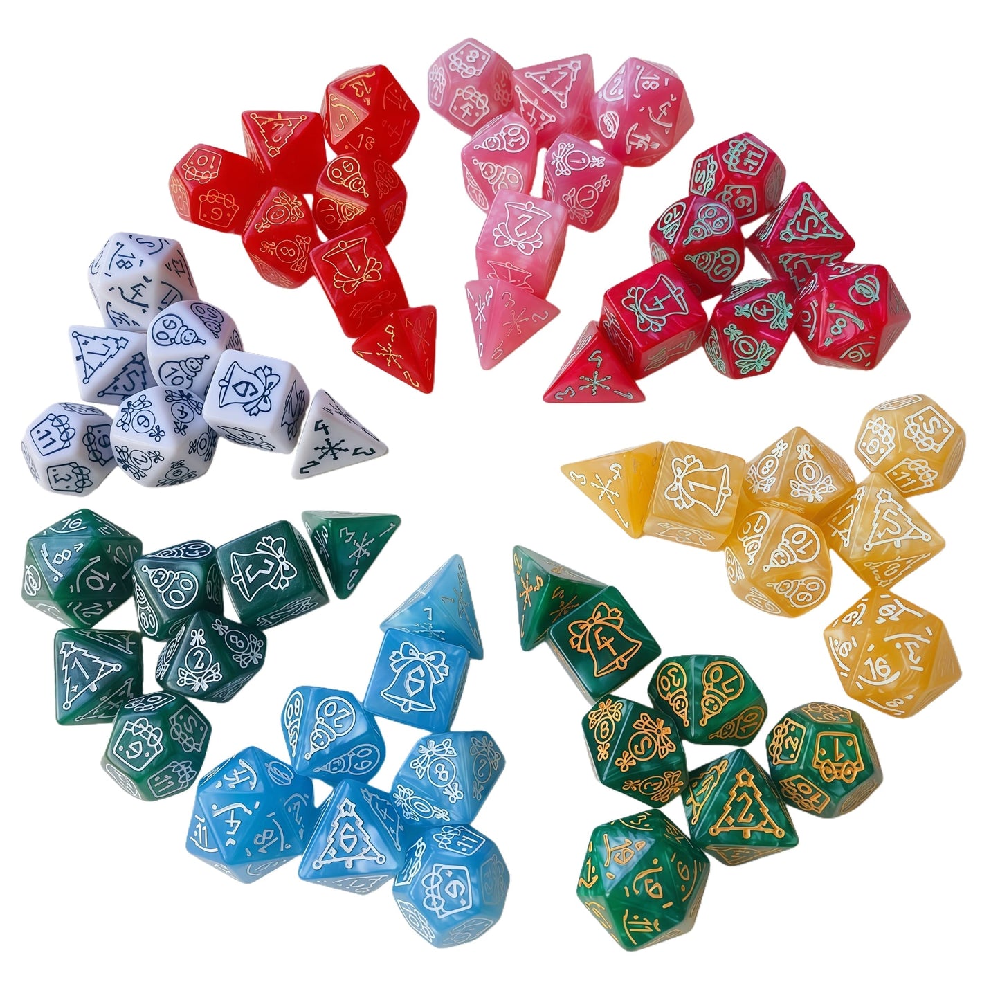 Acrylic Dice ‌‌Christmas Mother-of-Pearl Marbled Polyhedral DnD D&D Dice Set