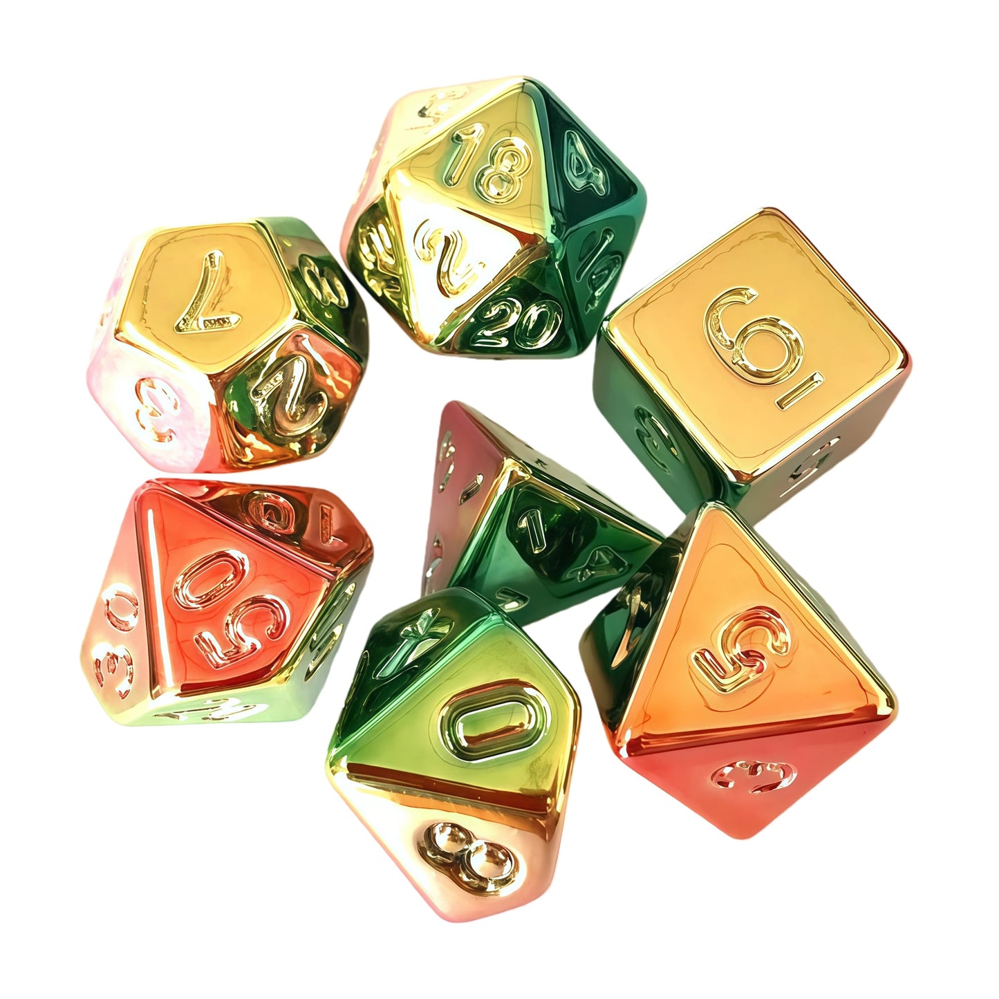 Acrylic Dice ‌Rainbow Electroplated Metallic Polyhedral DnD D&D Dice Set