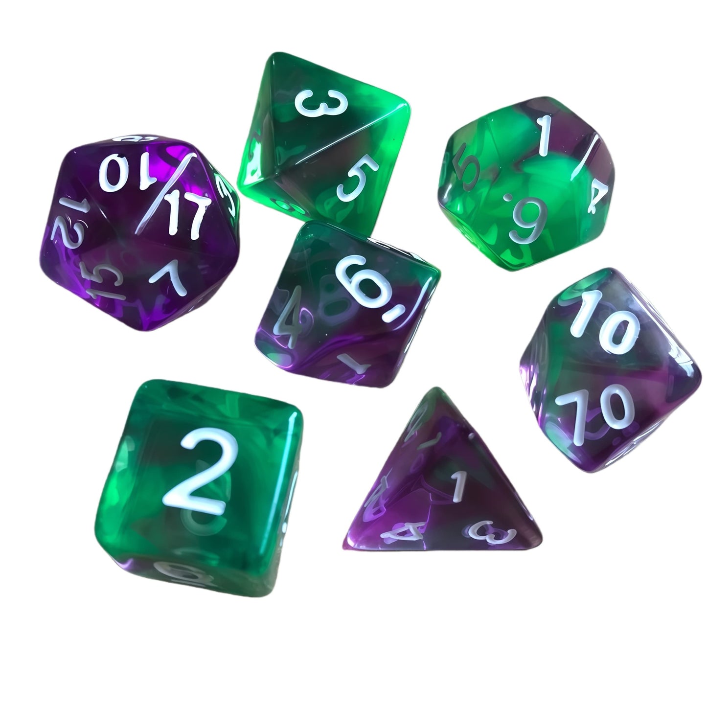 Acrylic Dice ‌Duo-Tone Crystal Wispy Polyhedral DnD D&D Dice Set