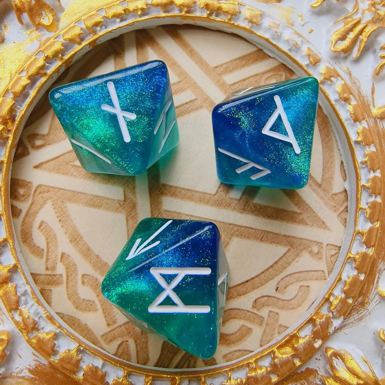 D8 Acrylic Dice ‌‌Rune-Engraved Ethereal Nebula Chameleon Zodiac Polyhedral DnD D&D Dice Set