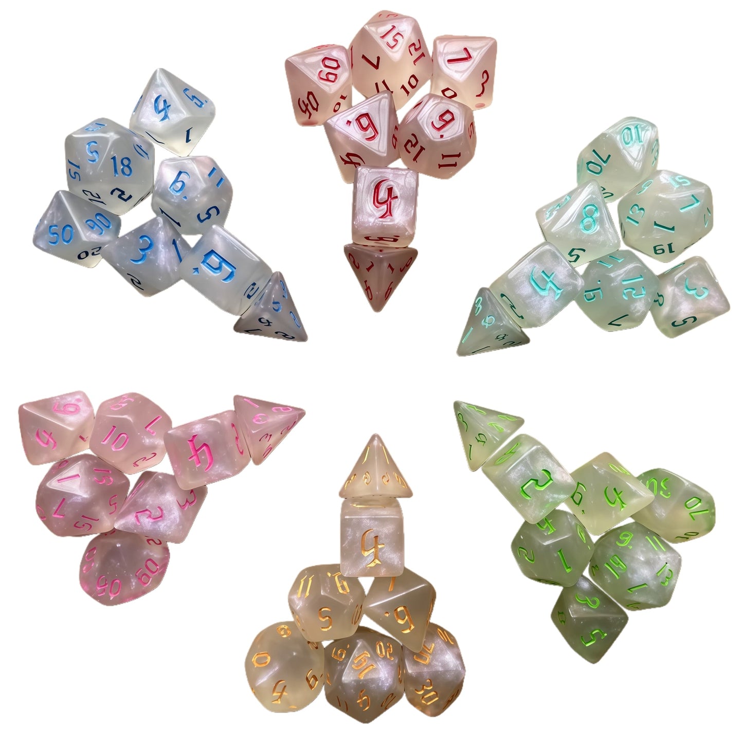 Acrylic Dice ‌White Chameleon Polyhedral DnD D&D Dice Set