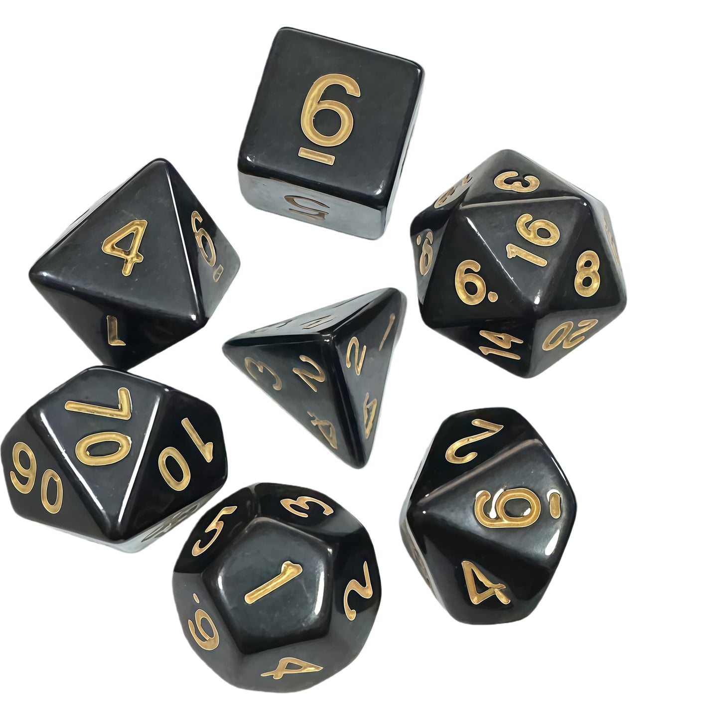 Acrylic Dice Solid Black with Colorful Inked Polyhedral DnD D&D Dice Set
