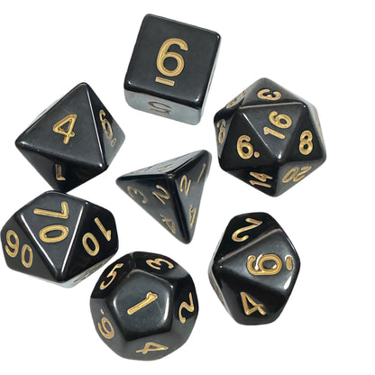 Acrylic Dice Solid Black with Colorful Inked Polyhedral DnD D&D Dice Set
