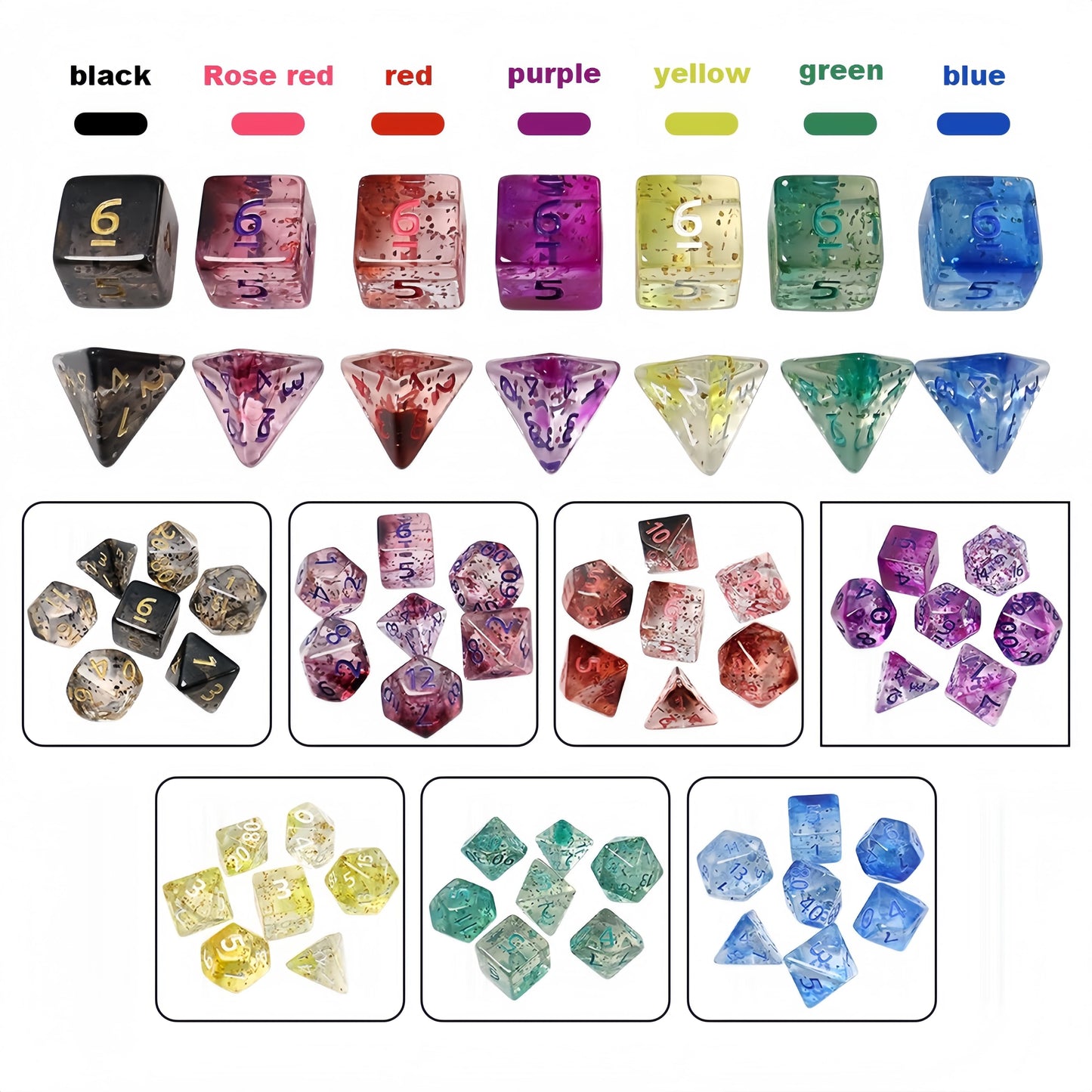 Acrylic Dice Wispy Duo-Tone Chameleon Polyhedral DnD D&D Dice Set