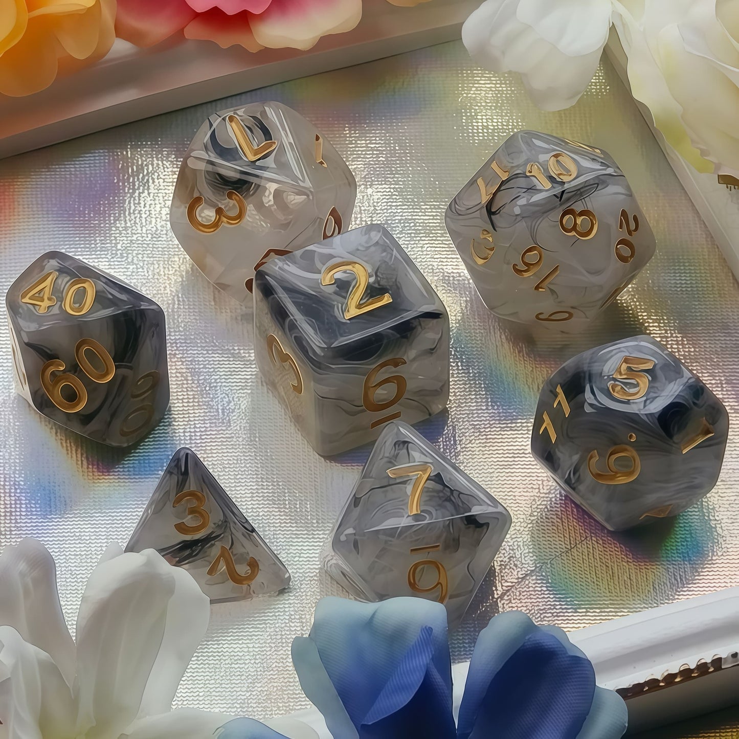 Acrylic Dice ‌Colorful Filigree Polyhedral DnD D&D Dice Set