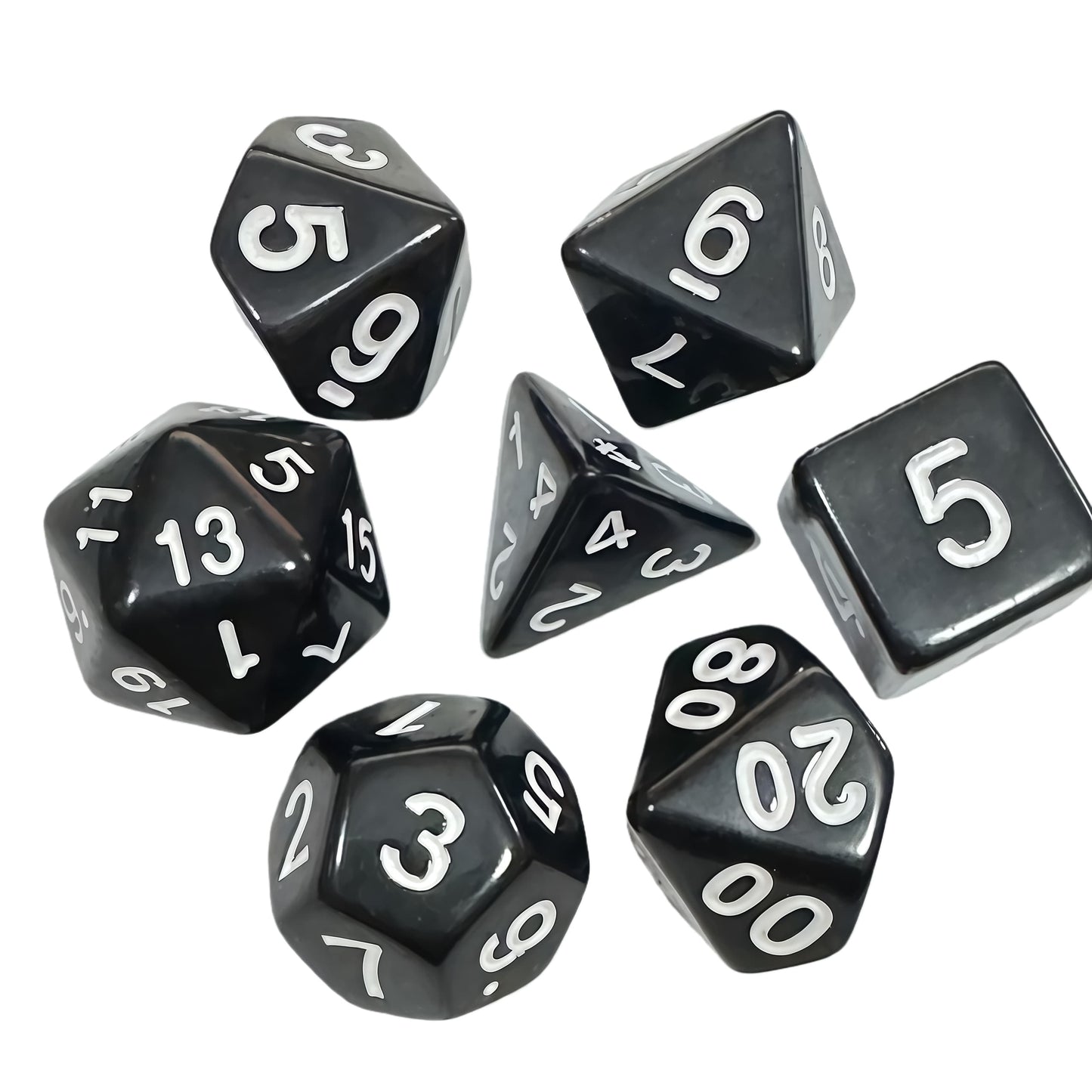 Acrylic Dice Solid Black with Colorful Inked Polyhedral DnD D&D Dice Set