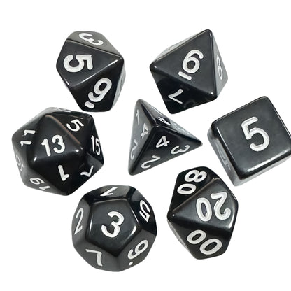 Acrylic Dice Solid Black with Colorful Inked Polyhedral DnD D&D Dice Set