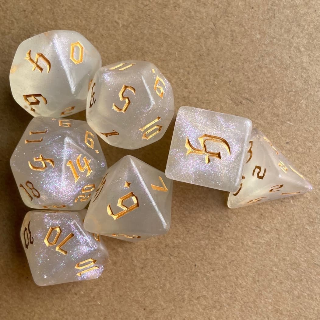 Acrylic Dice ‌White Chameleon Polyhedral DnD D&D Dice Set