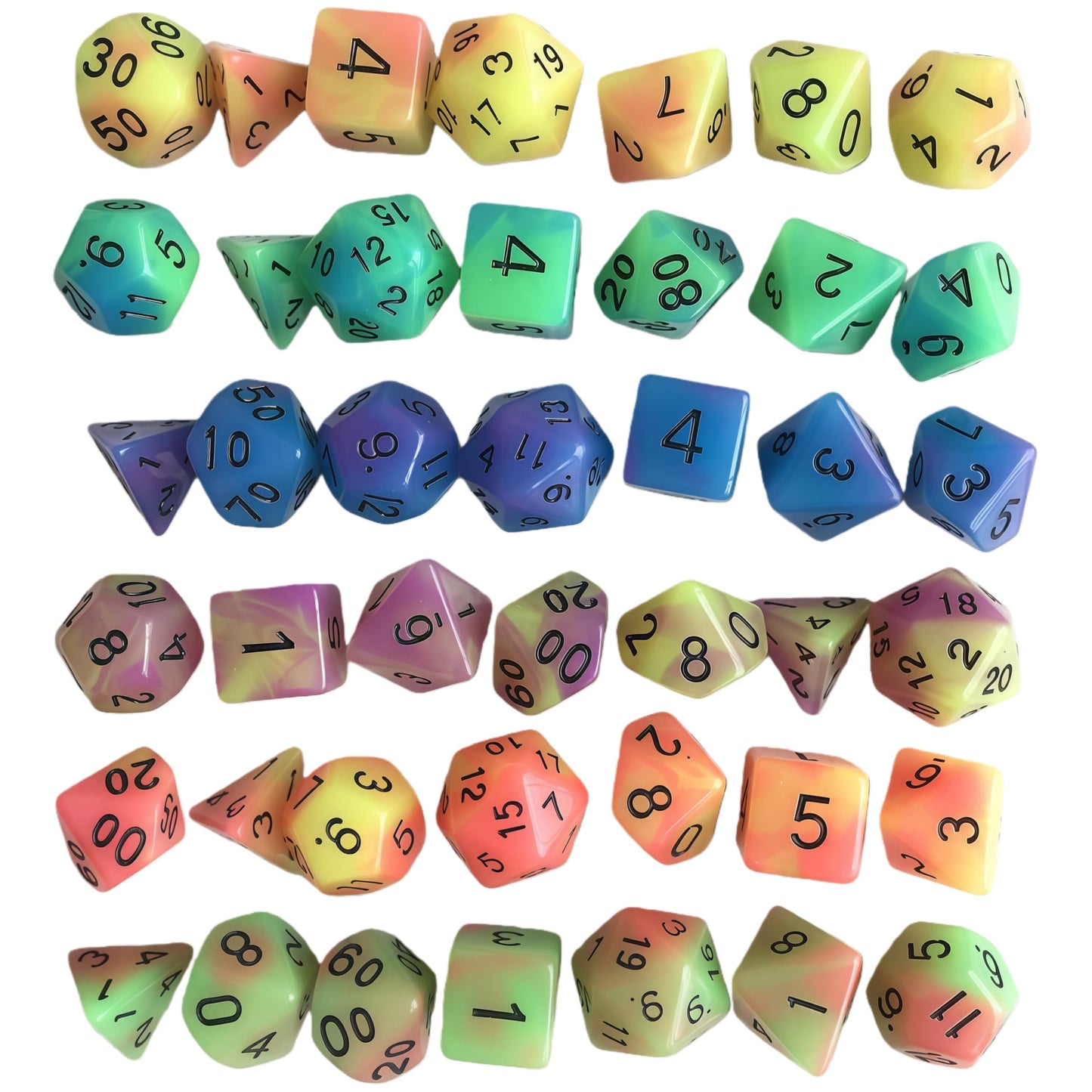 Acrylic Dice Duo-Tone Glow-in-the-Dark Polyhedral DnD D&D Dice Set