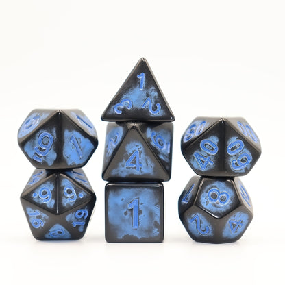 Acrylic Dice Antique Black Speckled Polyhedral DnD D&D Dice Set