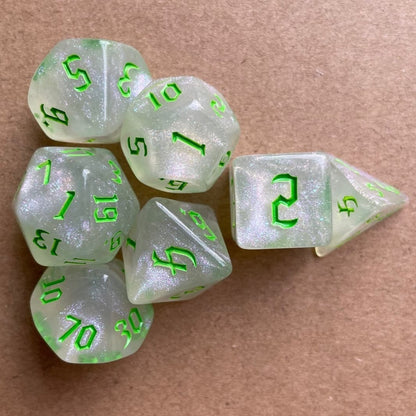 Acrylic Dice ‌White Chameleon Polyhedral DnD D&D Dice Set