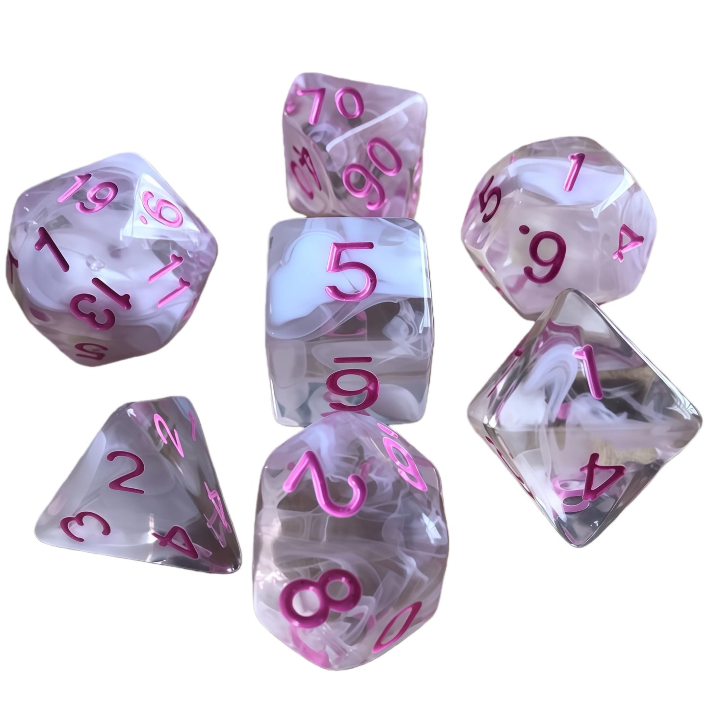 Acrylic Dice ‌Duo-Tone Crystal Wispy Polyhedral DnD D&D Dice Set