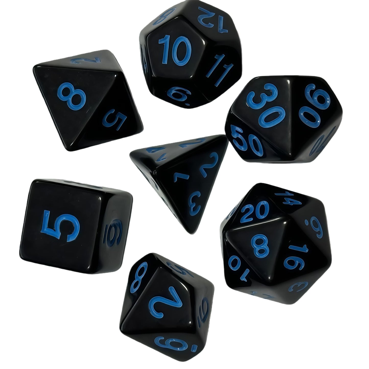Acrylic Dice Solid Black with Colorful Inked Polyhedral DnD D&D Dice Set