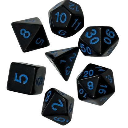 Acrylic Dice Solid Black with Colorful Inked Polyhedral DnD D&D Dice Set