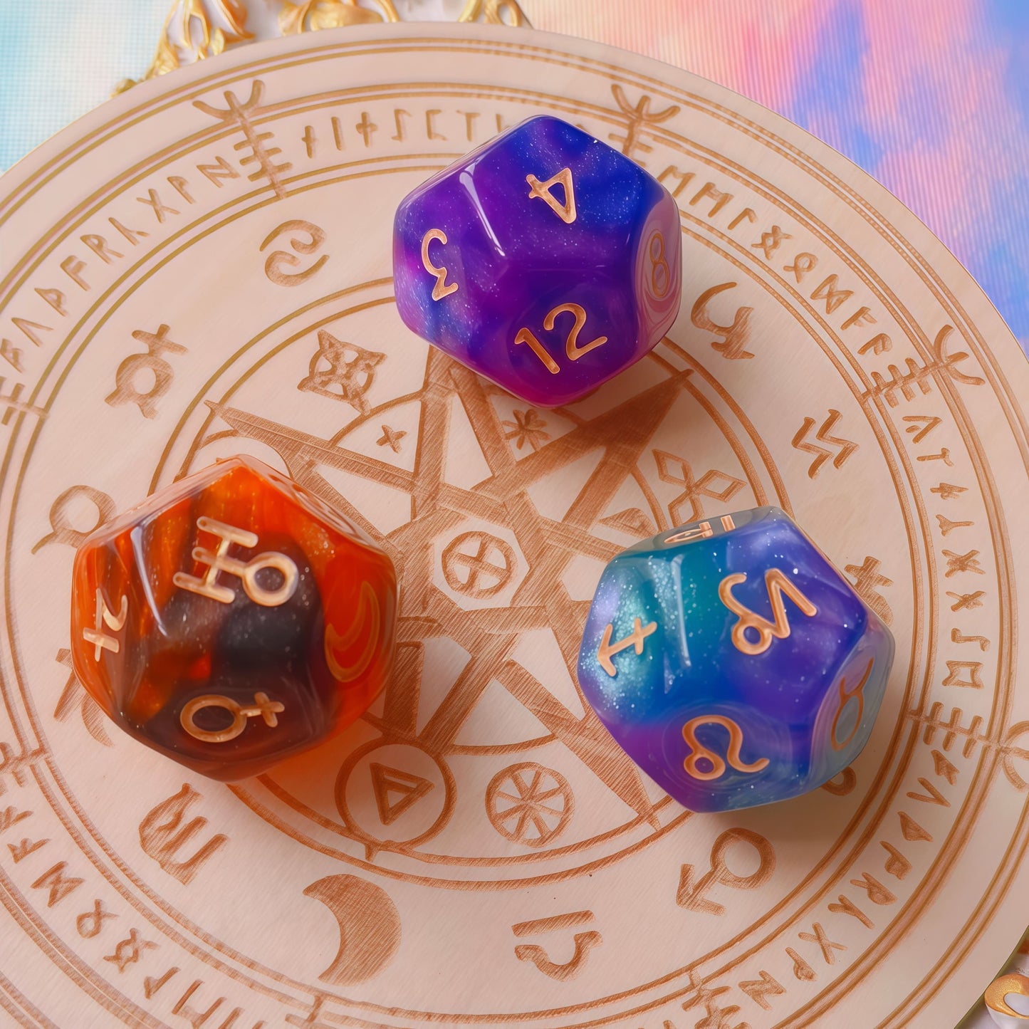 Acrylic Dice ‌D12-Sided Multi-Color Star Constellation Polyhedral DnD D&D Dice Set