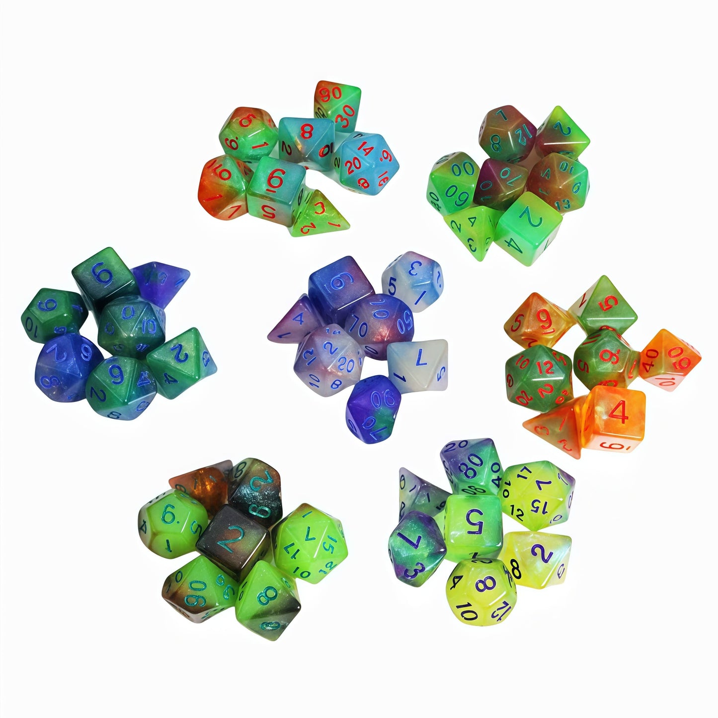 Acrylic Dice ‌Glow Galaxy Tri-Shift Chameleon Polyhedral DnD D&D Dice Set