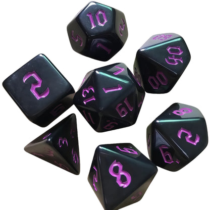Acrylic Dice ‌Solid Black with Colorful Inked Polyhedral DnD D&D Dice Set