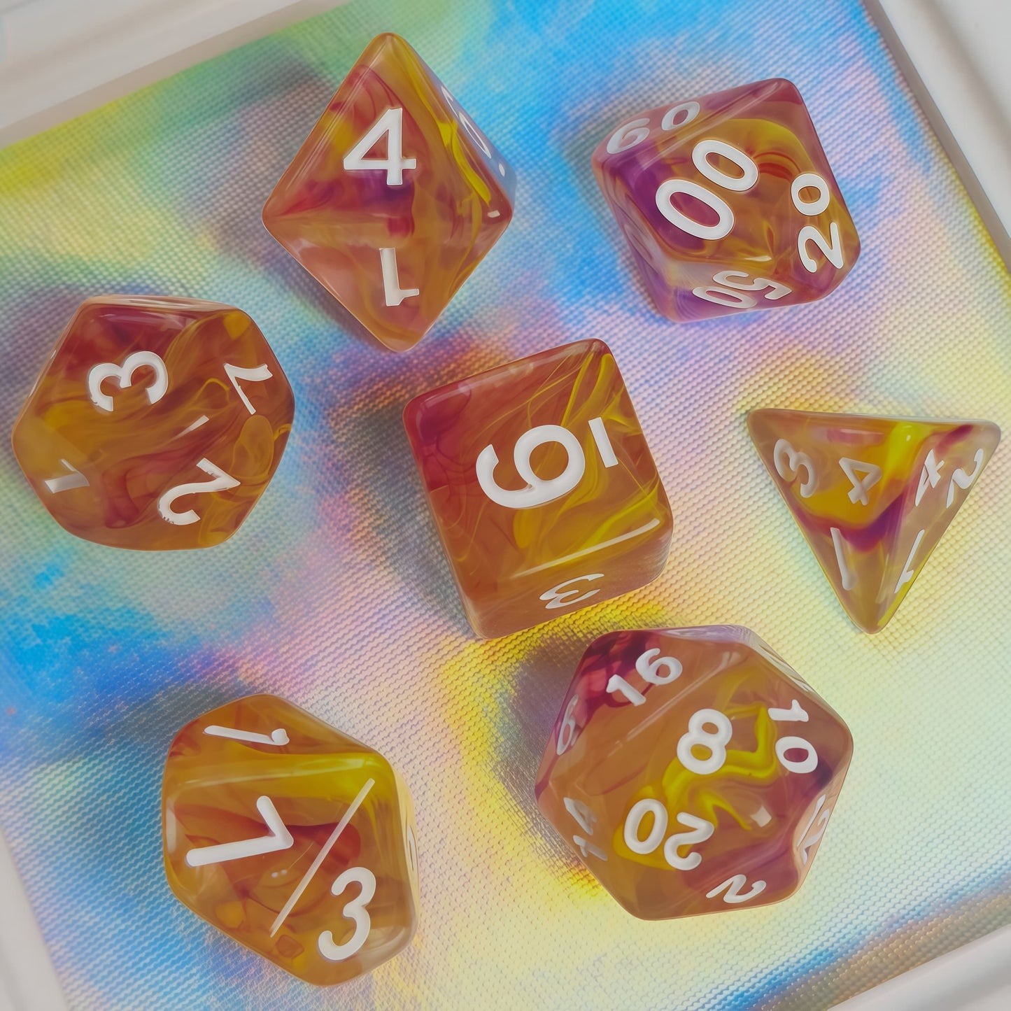 Acrylic Dice ‌Colorful Filigree Polyhedral DnD D&D Dice Set