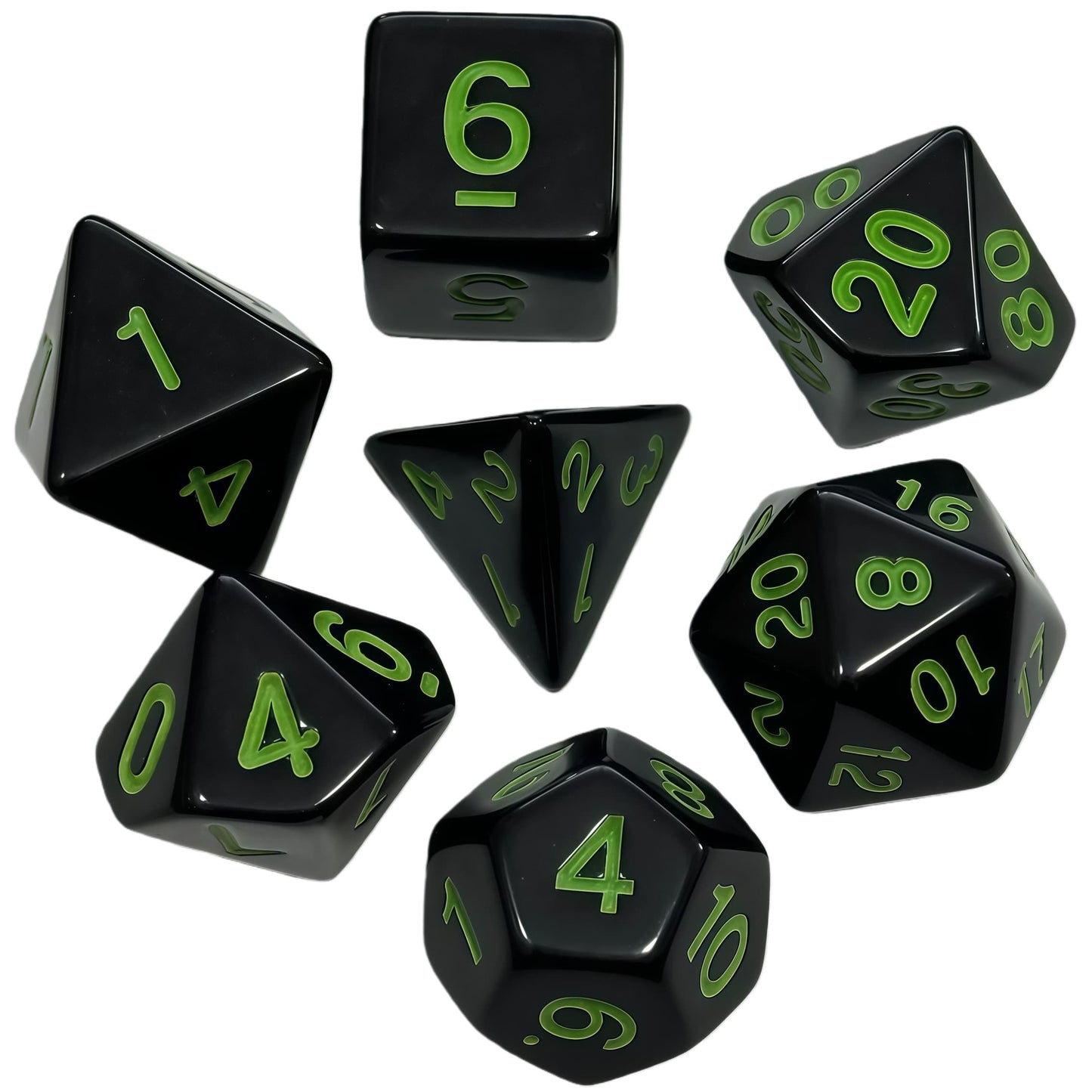 Acrylic Dice Solid Black with Colorful Inked Polyhedral DnD D&D Dice Set
